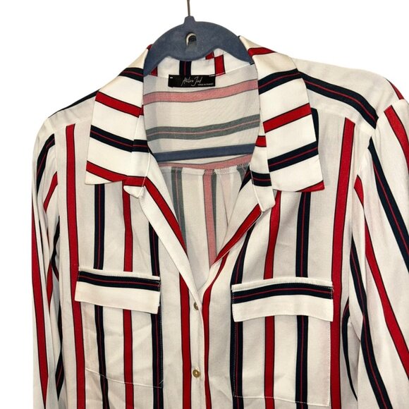 Atelier Jad Paris France red white blue striped dbl placard blouse top M - Picture 4 of 5